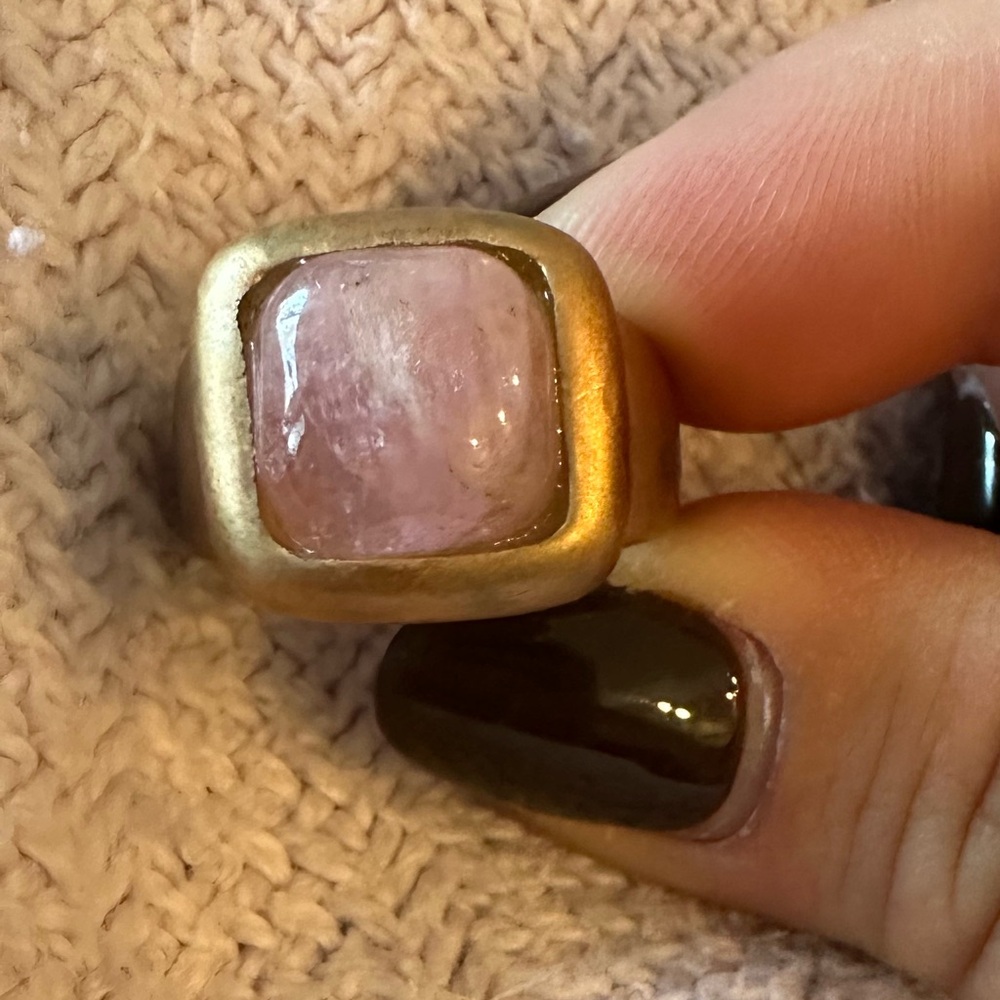 pink stone and brass ring